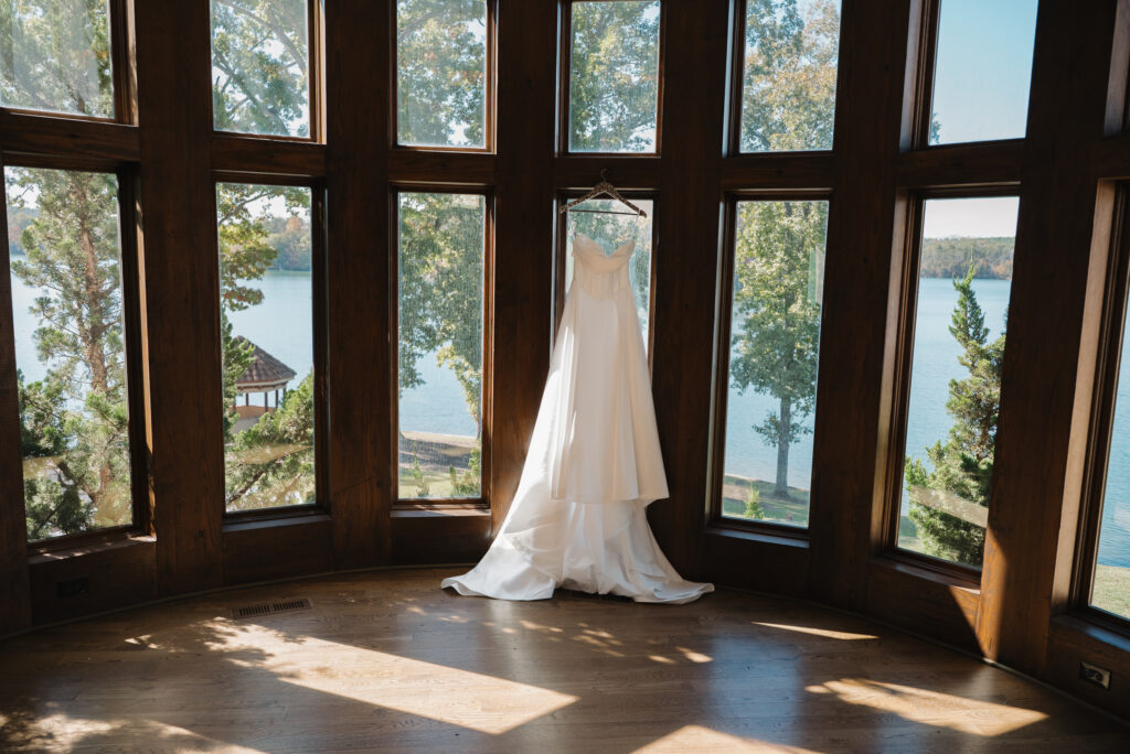 Dress hanging in Bridal Suit of Bella Collina 